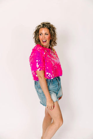 Neon Pink Paillette Crop Top - Fringe+Co