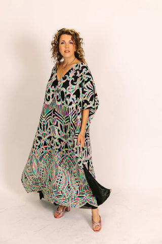 Neon Rainbow Embroidered Sequin Long Caftan - Fringe+Co