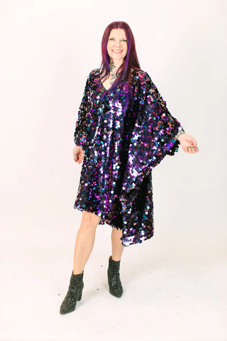 Oil Slick Paillette Short Caftan - Fringe+Co