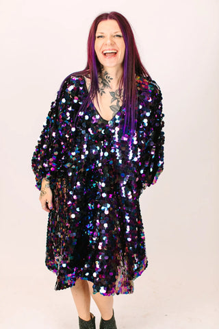 Oil Slick Paillette Short Caftan - Fringe+Co