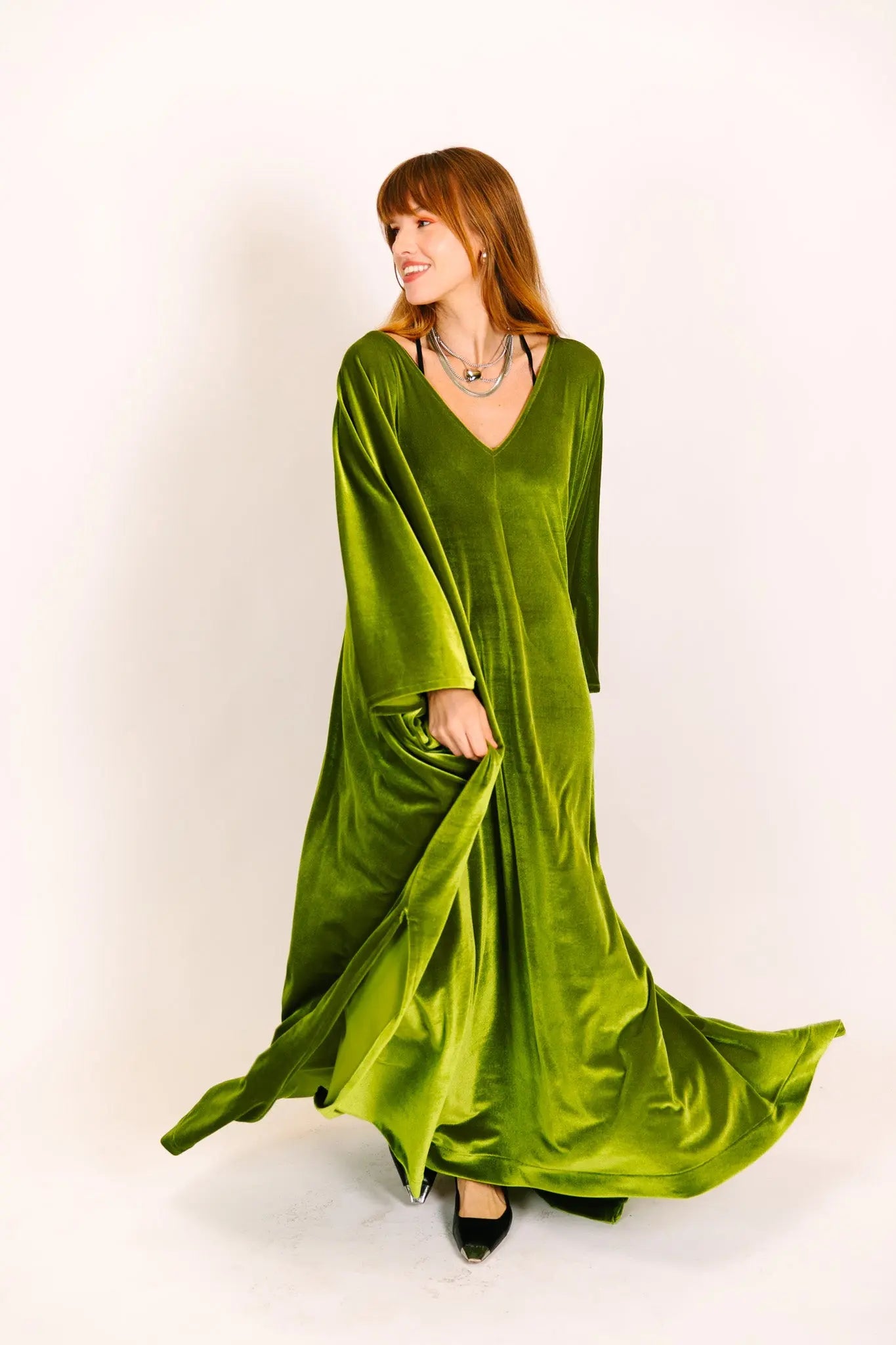 Olive Velvet Long Caftan – fringe co