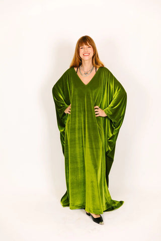 Olive Velvet Long Caftan - Fringe+Co