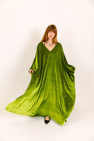 Olive Velvet Long Caftan - Fringe+Co