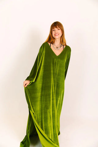 Olive Velvet Long Caftan - Fringe+Co