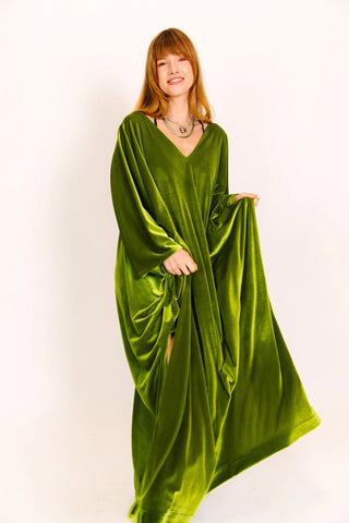 Olive Velvet Long Caftan - Fringe+Co