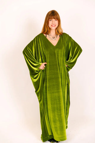 Olive Velvet Long Caftan - Fringe+Co