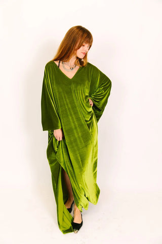 Olive Velvet Long Caftan - Fringe+Co