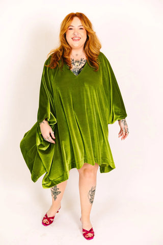 Olive Velvet Short Caftan - Fringe+Co