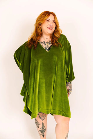 Olive Velvet Short Caftan - Fringe+Co