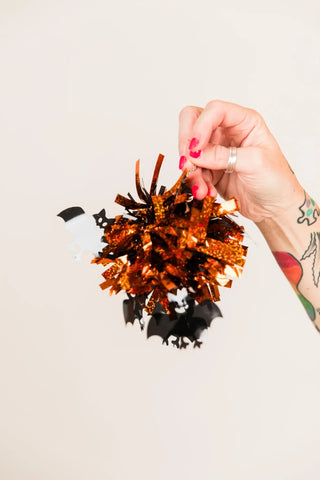 Orange and Black Bat Party Pom Pom Earrings - Fringe+Co