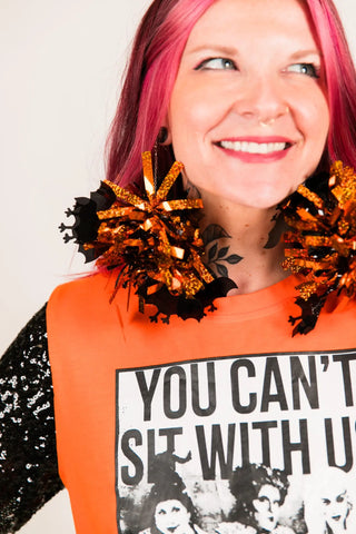 Orange and Black Bat Party Pom Pom Earrings - Fringe+Co