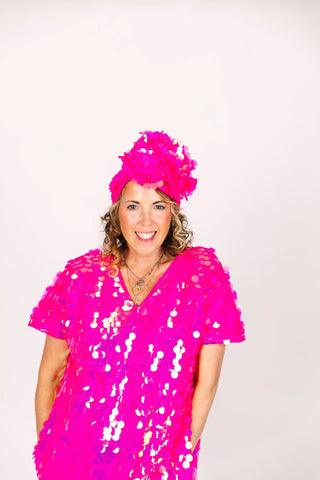 PRESALE: Neon Pink Paillette Party Wrap - Fringe+Co