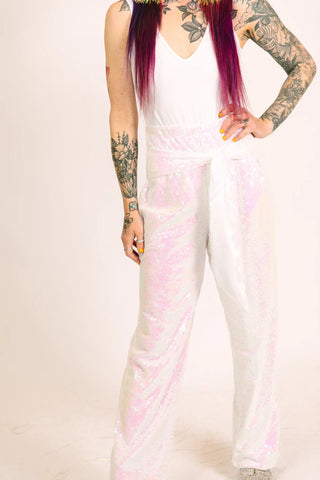 Pink Iridescent High Waisted Sequin Pant - Fringe+Co