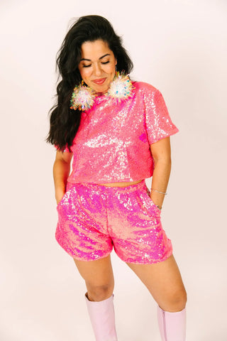 Pink Sequin Shorts - Fringe+Co