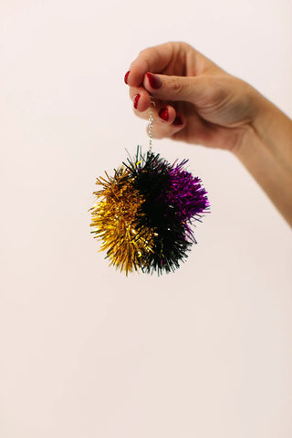 Purple Black & Gold Pom Pom Earrings - Fringe+Co