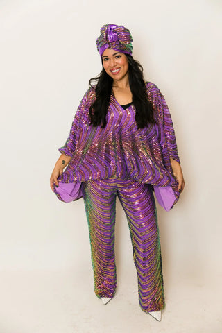 Purple Holographic Embroidered Pants - Fringe+Co