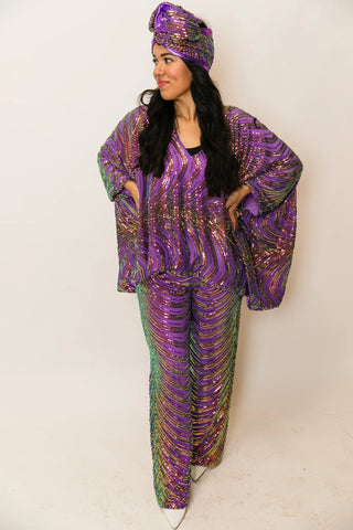 Purple Holographic Embroidered Tunic - Fringe+Co