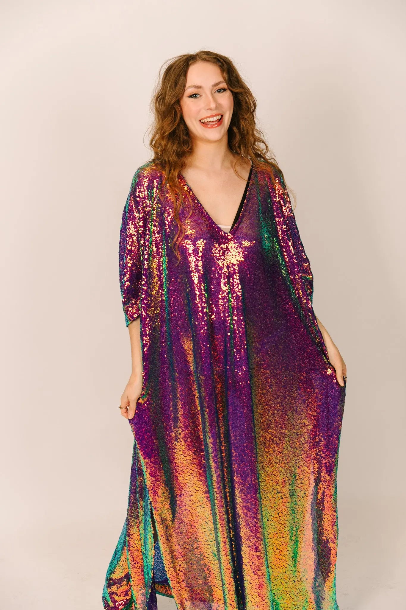 Purple Holographic Sequin Long Caftan