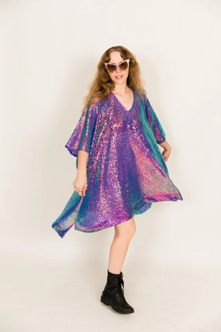 holographic sequin dress Purple Holographic Sequin Short Caftan