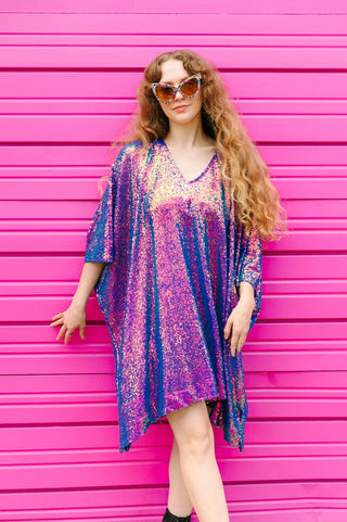 Purple Holographic Sequin Short Caftan Purple Holographic Sequin Short Caftan