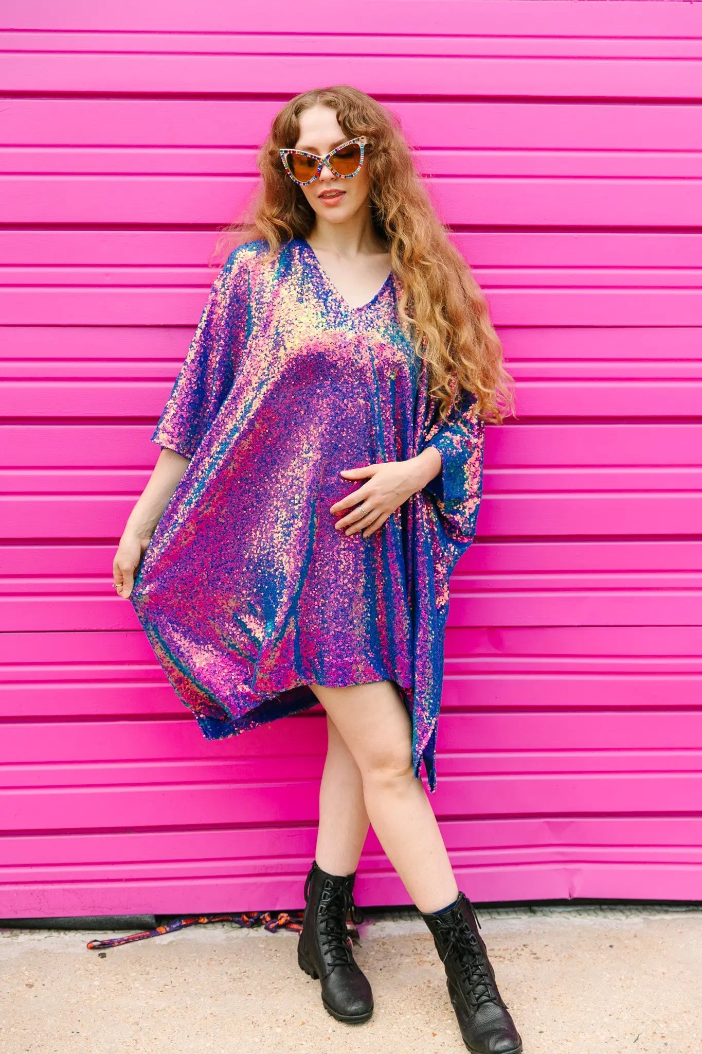 Holographic fringe outlet dress