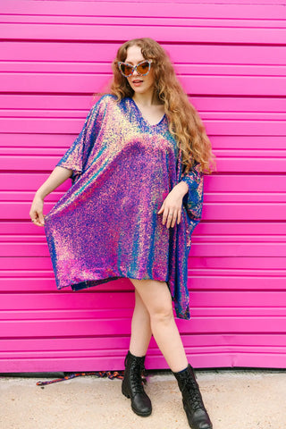 holographic sequin dress Purple Holographic Sequin Short Caftan