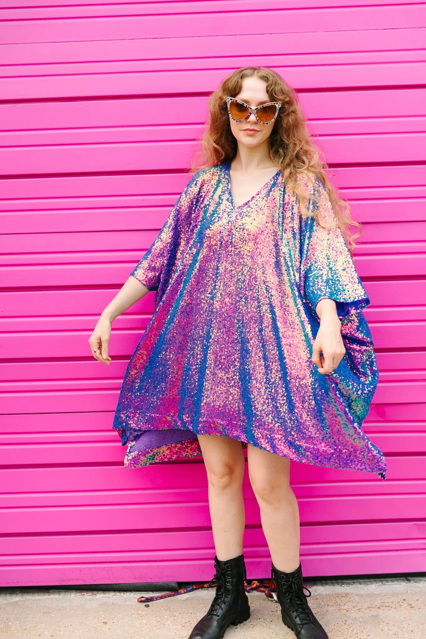 Purple Holographic Sequin Short Caftan Fringe Co fringe co
