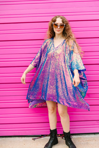 Purple Holographic Sequin Short Caftan