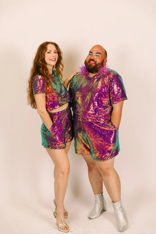 Purple Holographic Sequin Shorts - Fringe+Co