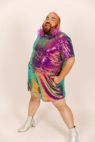 Purple Holographic Sequin Shorts - Fringe+Co