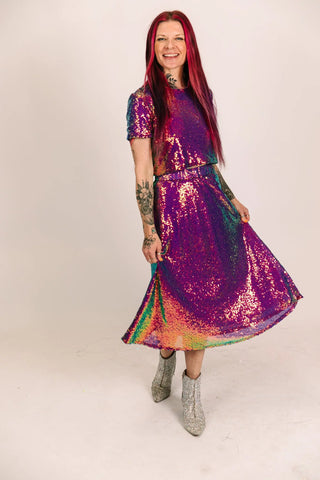 Purple Holographic Sequin Skirt - Fringe+Co