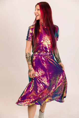 Purple Holographic Sequin Skirt - Fringe+Co