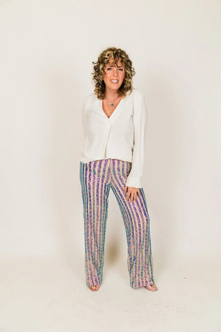 Purple Holographic Sequin Stripe Pants - Fringe+Co