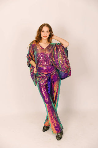 Purple Holographic Sequin Tunic - Fringe+Co