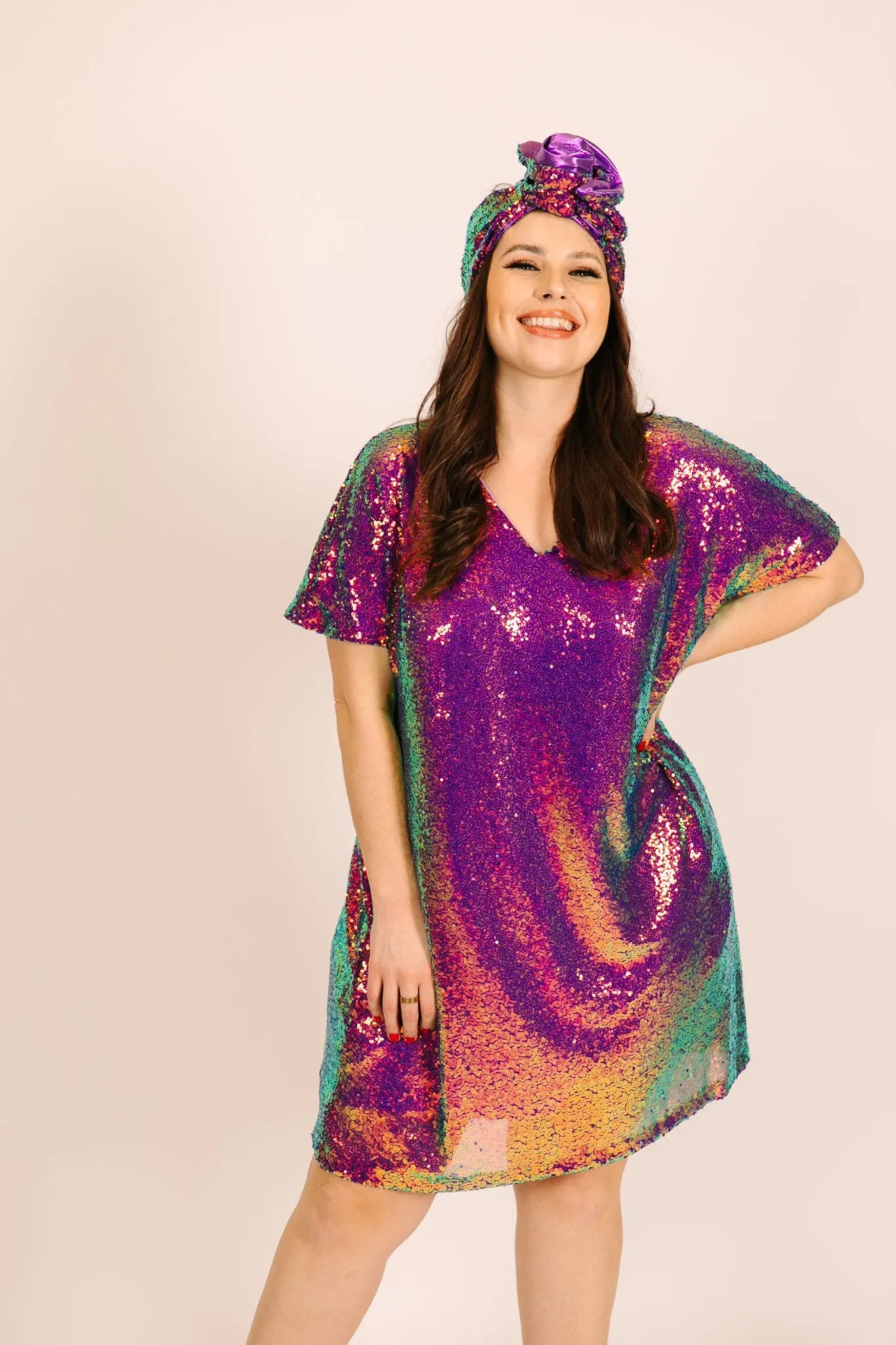 Purple Holographic Sequin V-Neck Dress – fringe co