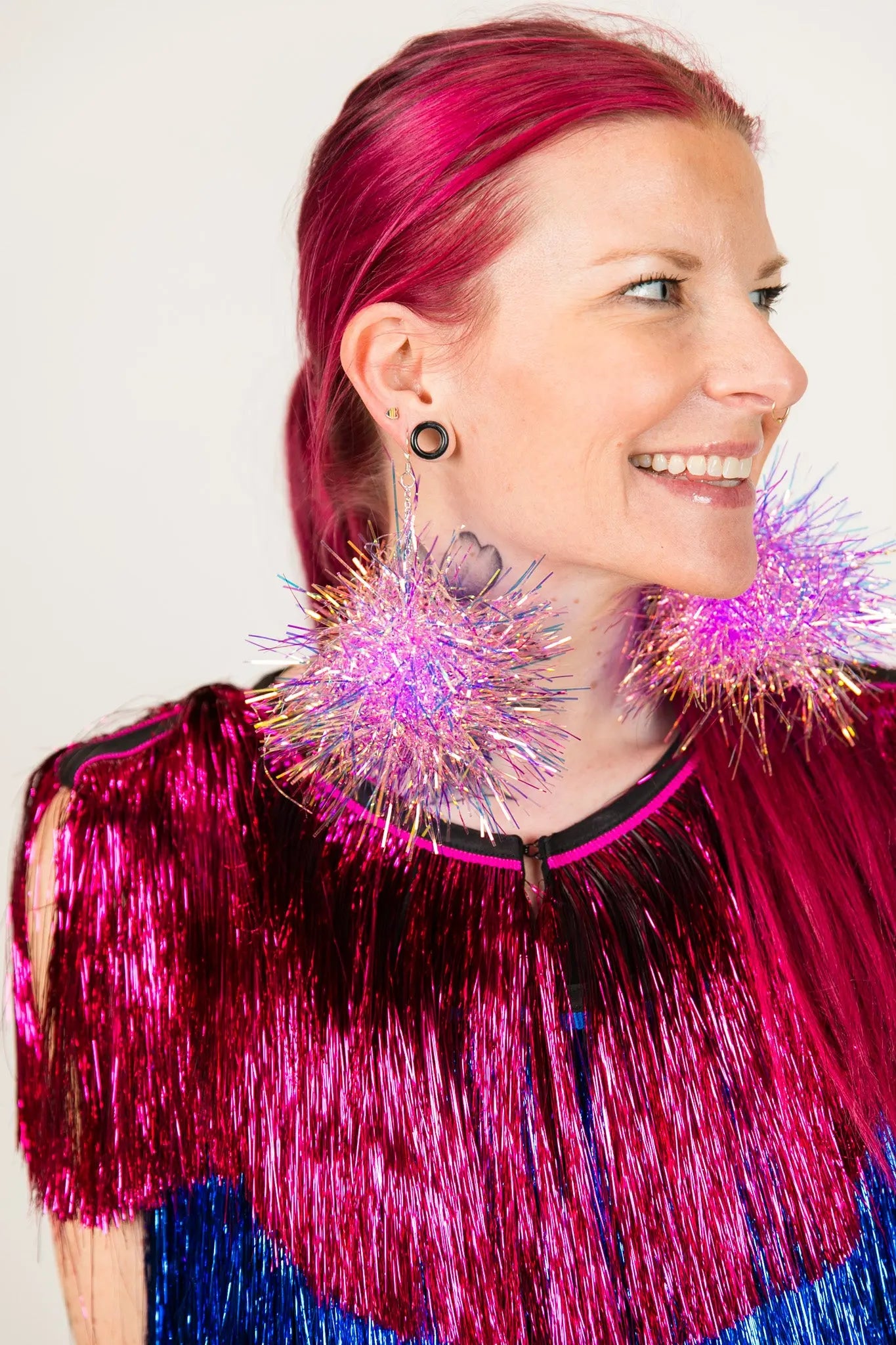 Purple Iridescent Party Pom Earrings Fringe Co fringe co
