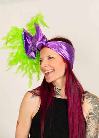 Purple Metallic With Green Feather Party Wrap - Fringe+Co