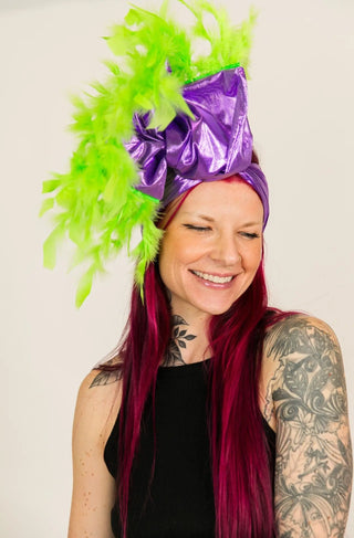 Purple Metallic With Green Feather Party Wrap - Fringe+Co