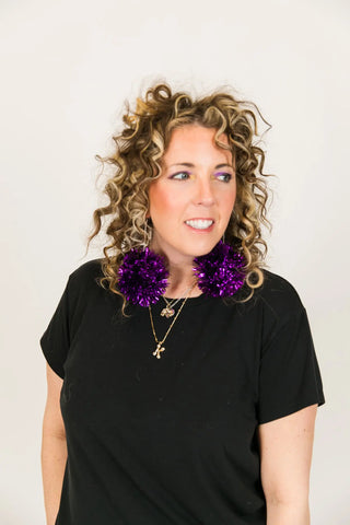 Purple Pom Pom Earrings - Fringe+Co