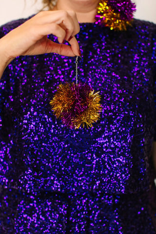 Purple & Gold Pom Pom Earrings - Fringe+Co