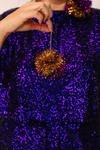 Purple & Gold Pom Pom Earrings - Fringe+Co