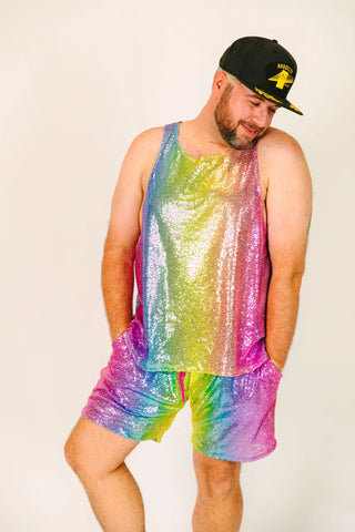 Rainbow Ombre Daddy Sequin Shorts - Fringe+Co