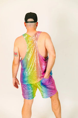 Rainbow Ombre Daddy Sequin Shorts - Fringe+Co