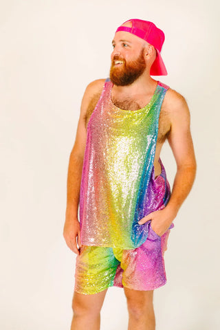 Rainbow Ombre Daddy Sequin Shorts - Fringe+Co