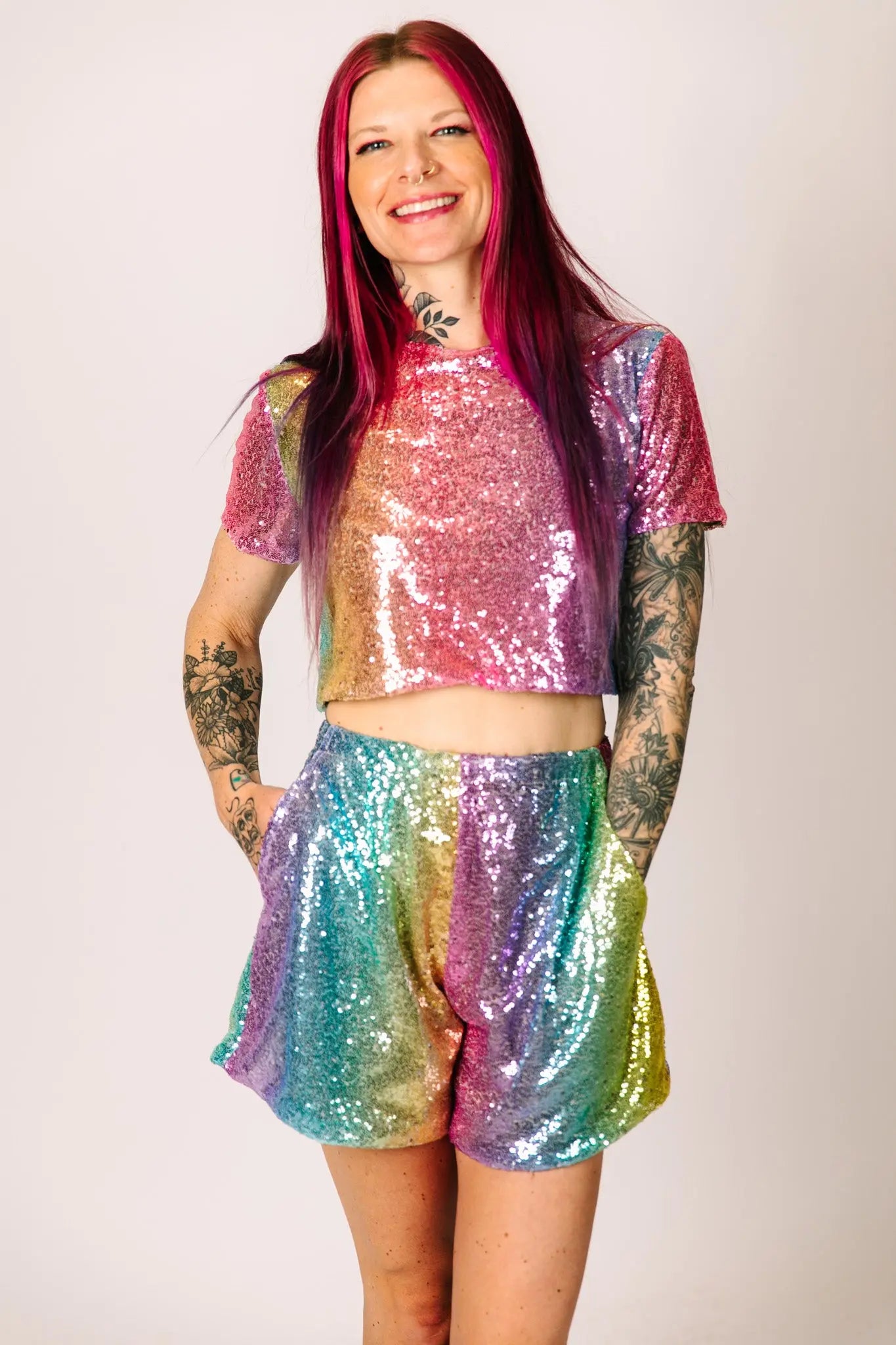 Holographic sequin shorts shop