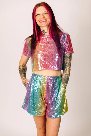 Rainbow Ombre Sequin Shorts - Fringe+Co