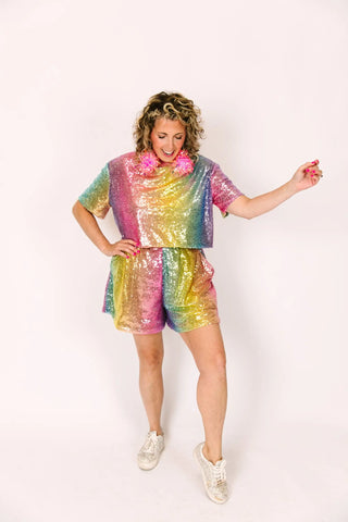 Rainbow Ombre Sequin Shorts - Fringe+Co