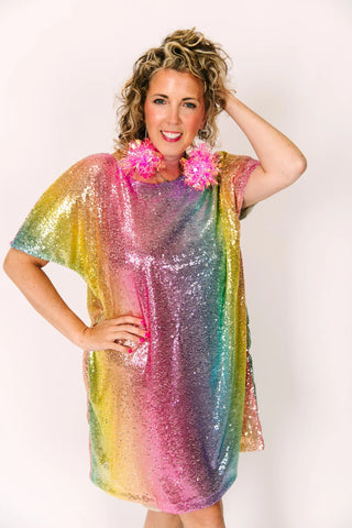 Rainbow Ombre Sequin V-Neck Dress - Fringe+Co