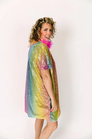 Rainbow Ombre Sequin V-Neck Dress - Fringe+Co