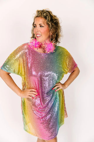 Rainbow Ombre Sequin V-Neck Dress - Fringe+Co